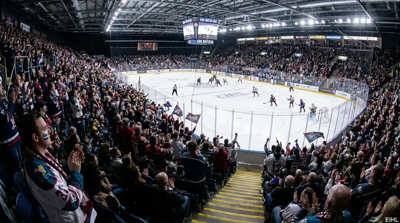 A packed Elite Ice Hockey League arena during a home fixture with fans in club colours