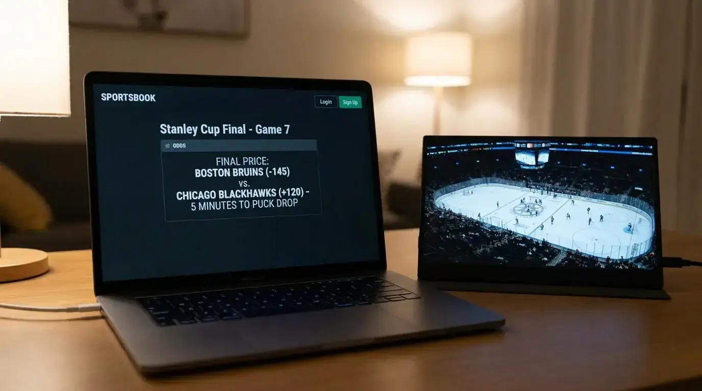 The closing line on an ice hockey market just before puck drop