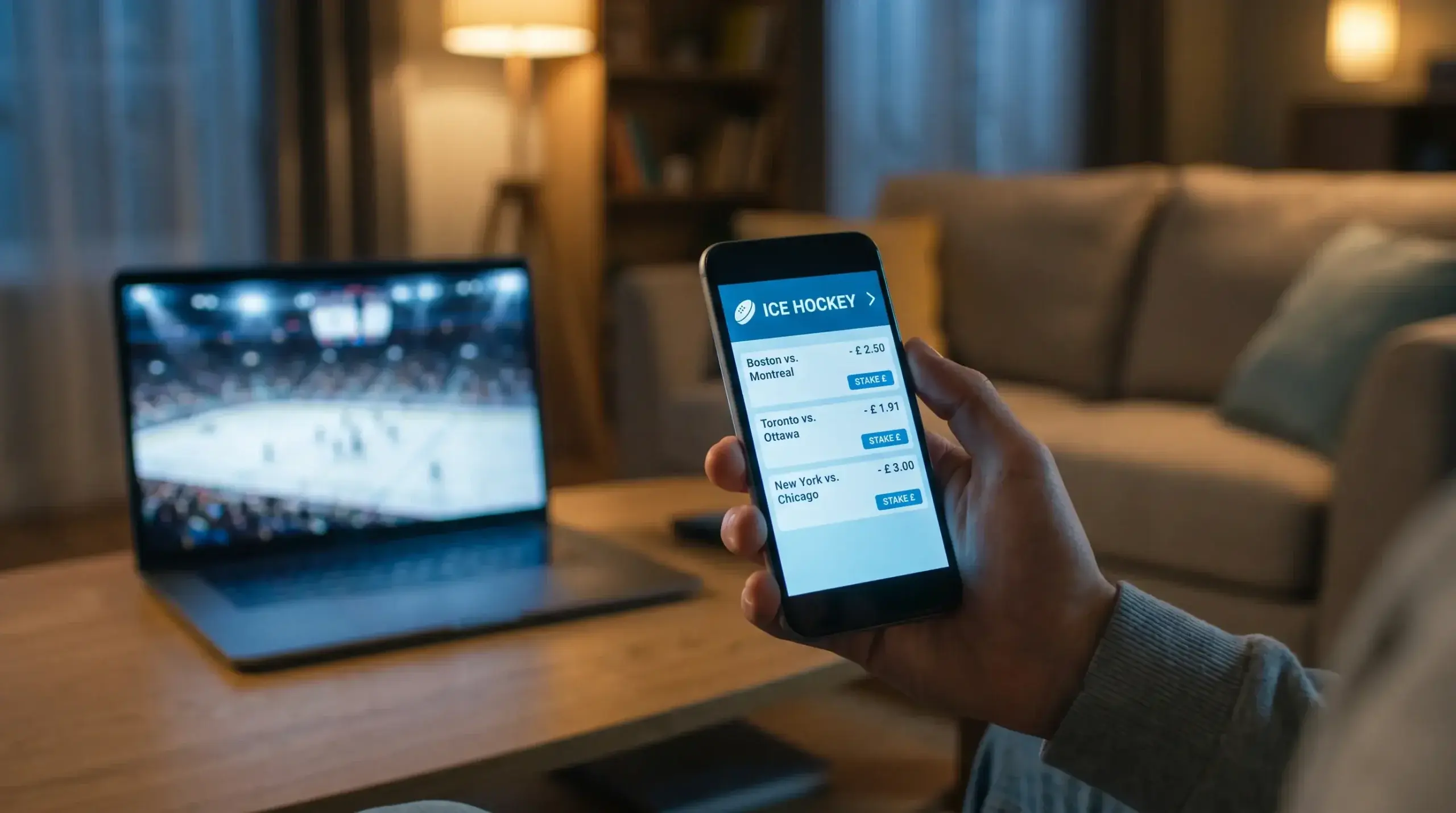 Decimal ice hockey odds displayed on a mobile betting app screen