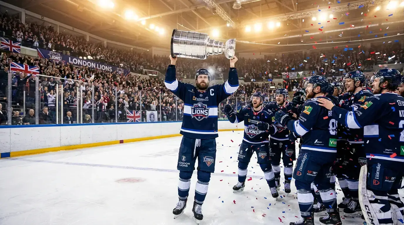 EIHL team lifting a championship trophy after winning the title race
