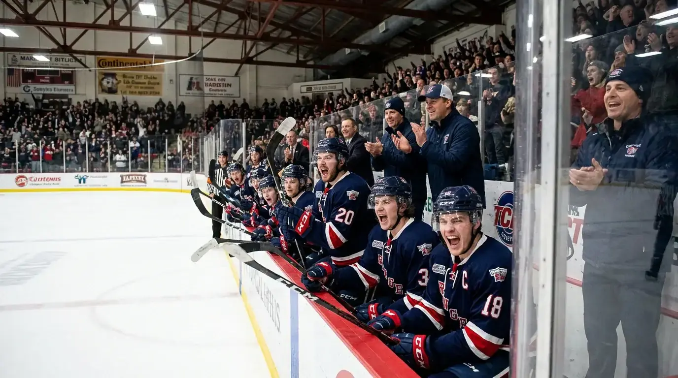 EIHL home team bench roaring as the side defends a strong home record
