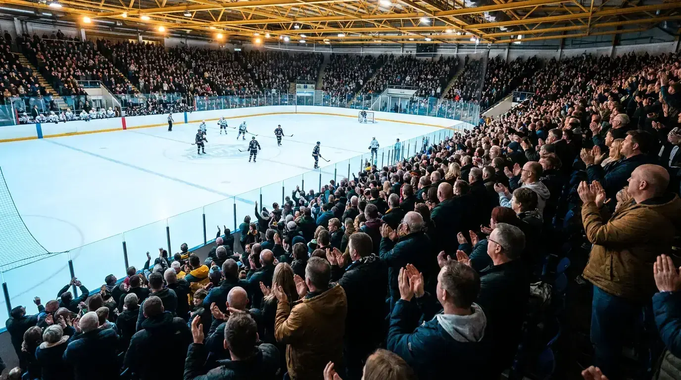 A packed EIHL arena crowd watching a home fixture, reflecting the league's strong home advantage