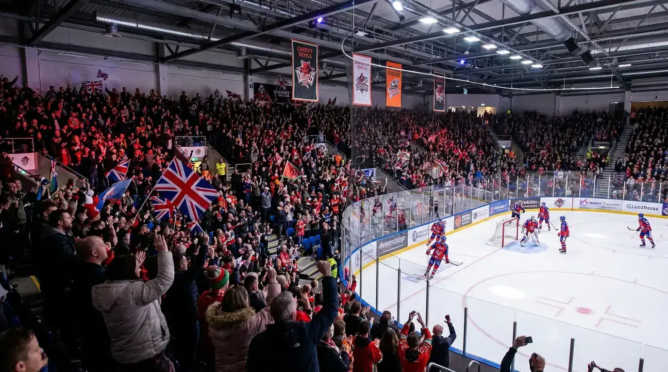 A loud, full EIHL arena creating a hostile atmosphere for visiting teams