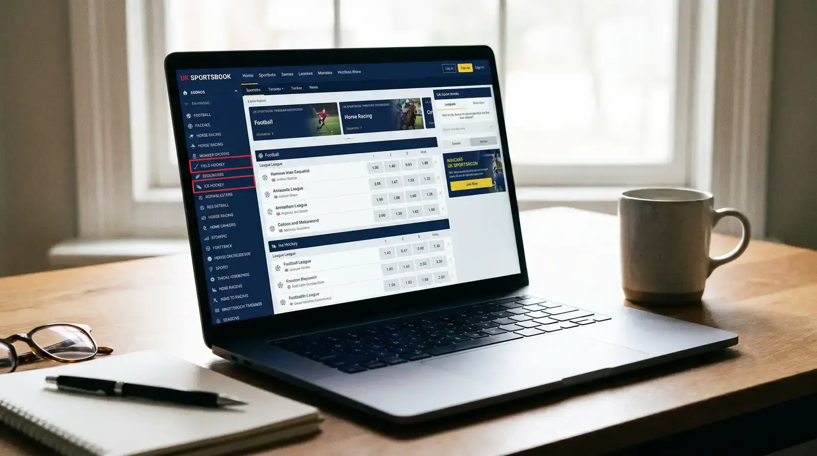 Finding the correct ice hockey section in a UK betting menu