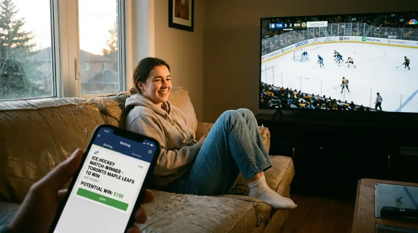 A beginner placing a simple moneyline bet on an ice hockey game