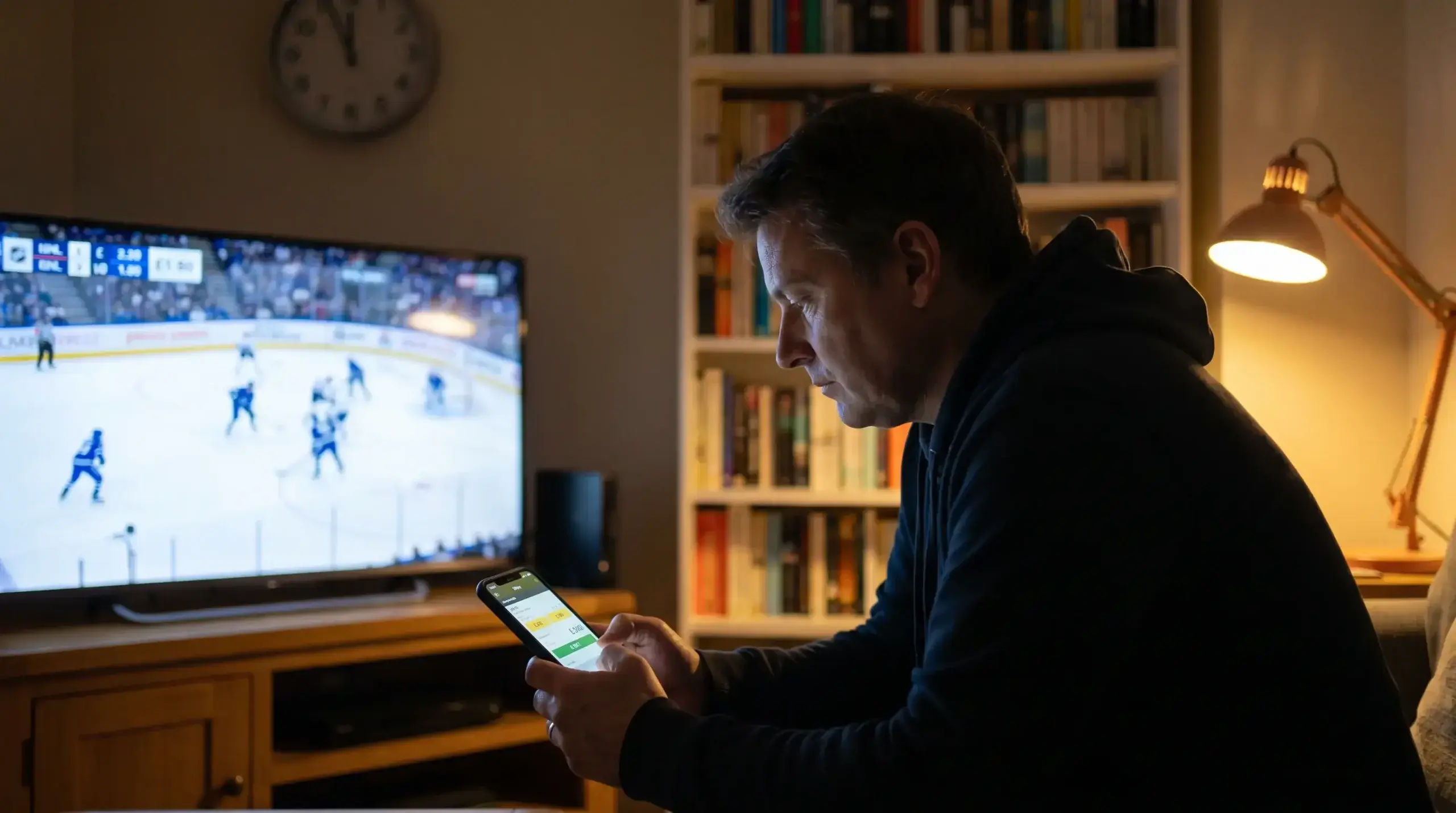 UK bettor placing a pre-game NHL wager late in the evening before puck drop