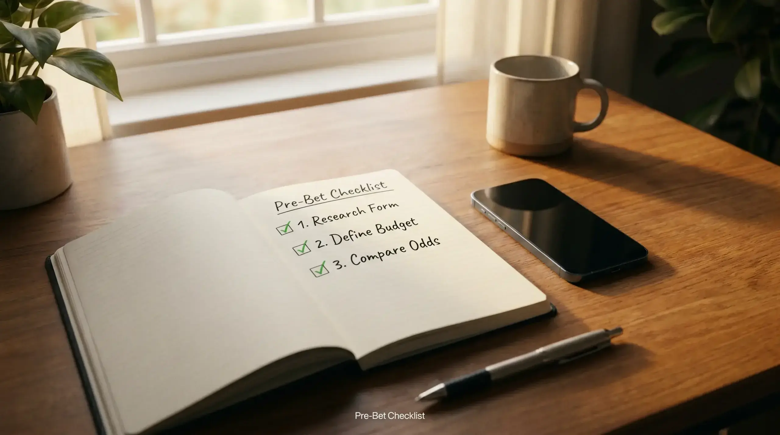 A bettor running through a short written checklist before placing an ice hockey bet