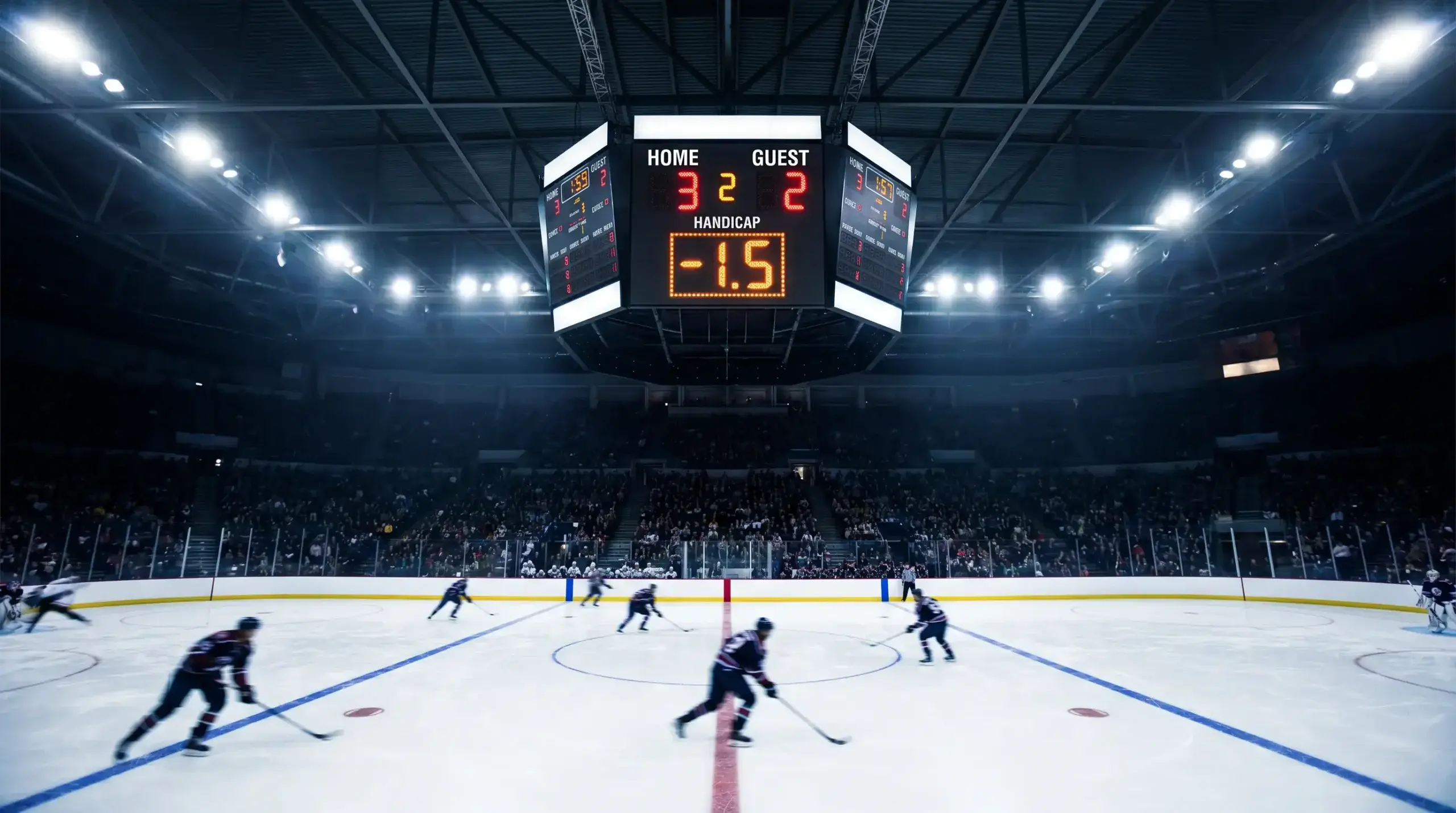 Ice hockey scoreboard showing a one-and-a-half goal puck line handicap for a UK bet