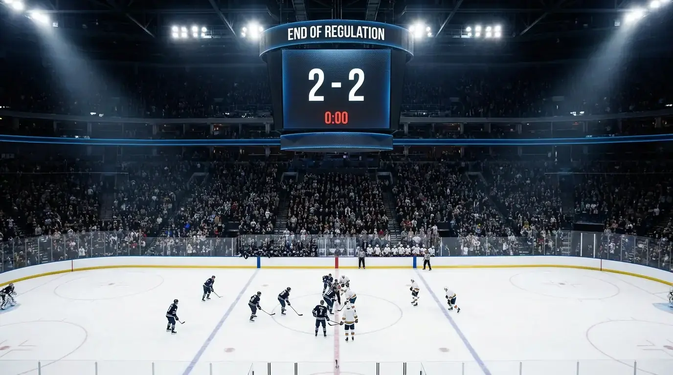 Ice hockey game level on the scoreboard at the end of regulation time