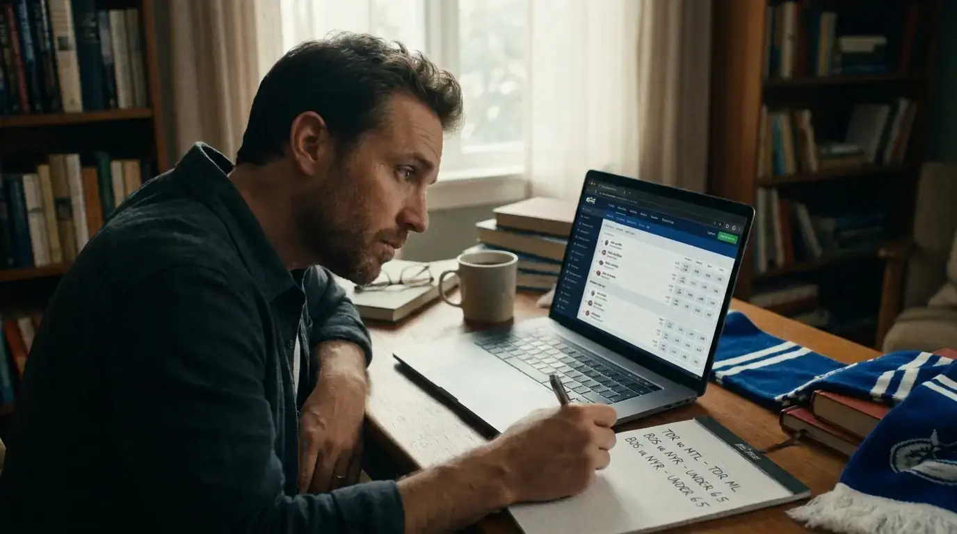 A bettor carefully selecting ice hockey games to include in an accumulator