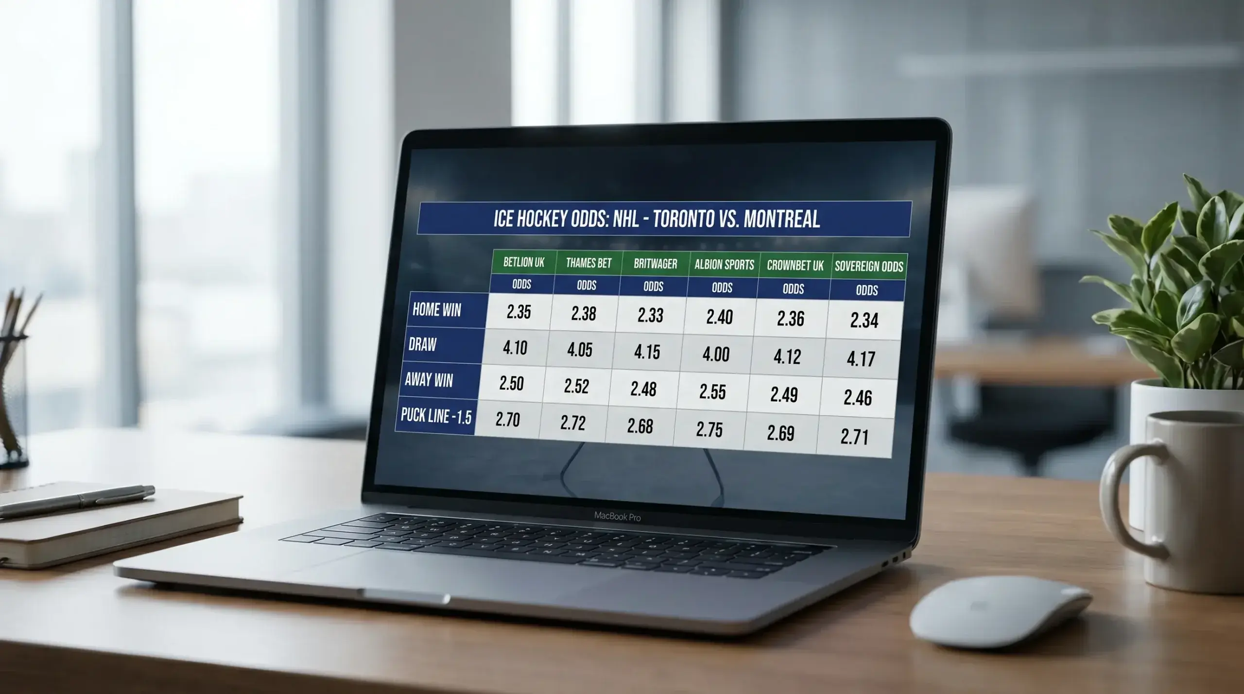 Comparing ice hockey prices across bookmakers to find the smallest margin
