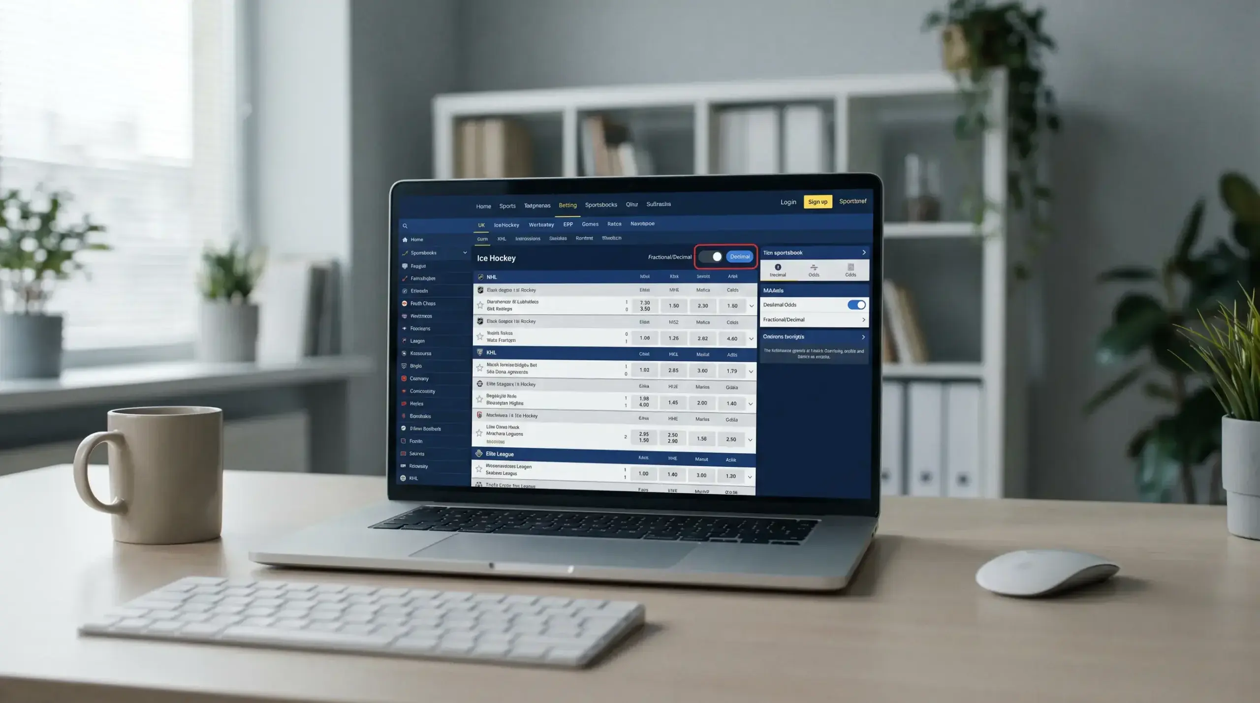 A UK betting screen showing the same ice hockey market in both fractional and decimal formats