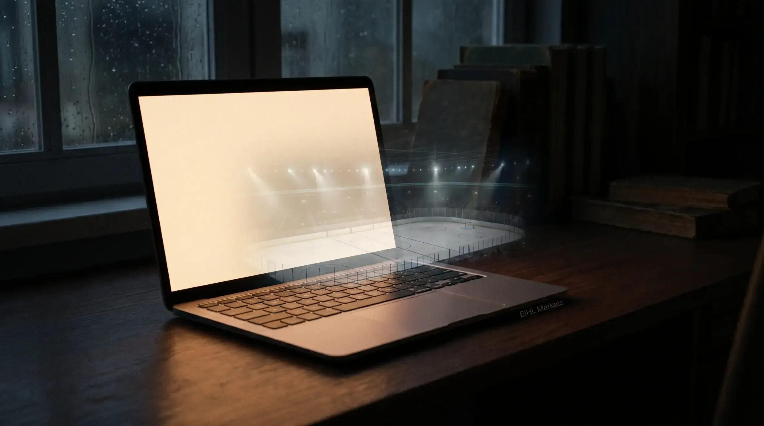 A laptop on a desk comparing EIHL ice hockey markets across several UK bookmakers