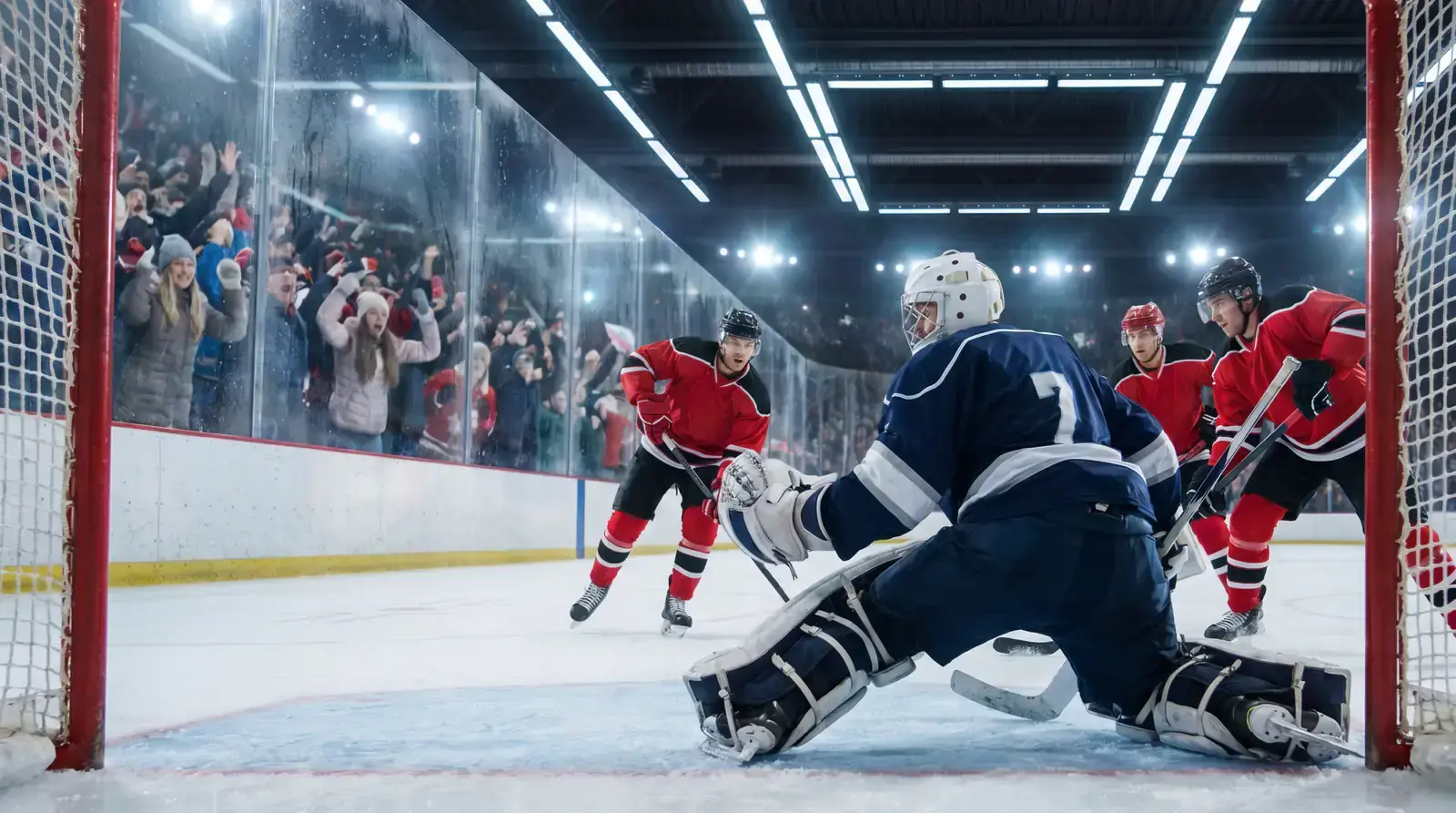 A visiting goaltender rattled by the home crowd during an EIHL game